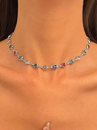 1 pieza Collar con colgante de corazón colorido y minimalista de moda, adecuado para el uso diario de las mujeres