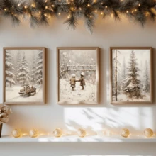 مجموعة 3 قطع من لوحات الجدار الفنية الرجعية، مجموعة لوحات جدارية على قماش للأشجار الصنوبرية والغابة الثلجية - مقاومة للماء، بإطار خشبي لديكور المناظر الطبيعية الشتوية، هدية عيد الميلاد المثالية، ديكور عيد الميلاد | ملصق عيد الميلاد | مؤطر أو غير مؤطر، ديكور الغرفة، ديكور المنزل، ديكور غرفة السكن الجامعي، هدايا لديكور الجدران في الفندق، المنزل، غرفة المعيشة، غرفة النوم، الحمام والمكتب