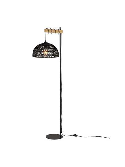 Alpinaluz "SALVIA" Wooden Vloer Lamp Zwart Jute Rope Shade E27