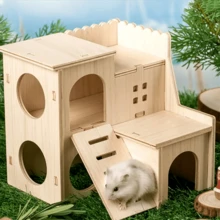 1PC Hamster Solid Wood Small House Swing Sleeping Nest Seesaw, Suitable For Golden Bears, Double-Layer Villa Hamster Toy Supplies, Movable Hamster Nest Ladder Small Pet Villa-Multi Room Wooden Hamster Maze And Hiding Place - Providing Fun Activities And Comfortable Nests For Your Pets - Multicolor - View 3