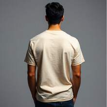 Comfortable Minimalist Printed T-Shirt - Beige - View 2