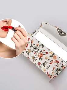 Ladies' Floral Lipstick Case With Mirror Lid, Floral Lipstick Organiser With Mirror, Mirrored Floral Lipstick Case Lipstick Storage Box, Ideal For Travel Or Gifting Cosmetic Storage Set, Makeup Travel Organiser, Handbag Organiser Cosmetic Storage Set, Makeup Travel Bag, Handbag Organiser - Mother's Day Gift, Festive Gift, Travel Accessory, Cosmetic Storage, Bathroom Organiser, Gift For Women,3.3*1.2*1.2in - Multicolor - View 1