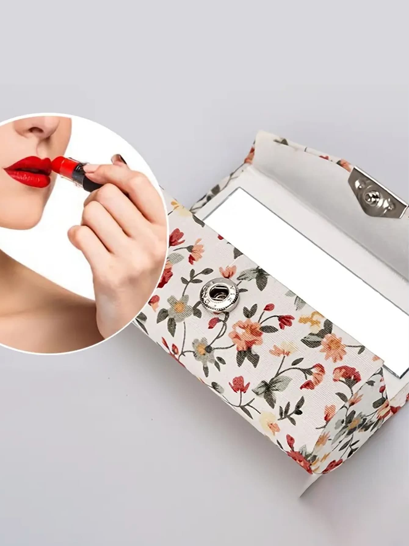 Ladies' Floral Lipstick Case With Mirror Lid, Floral Lipstick Organiser With Mirror, Mirrored Floral Lipstick Case Lipstick Storage Box, Ideal For Travel Or Gifting Cosmetic Storage Set, Makeup Travel Organiser, Handbag Organiser Cosmetic Storage Set, Makeup Travel Bag, Handbag Organiser - Mother's Day Gift, Festive Gift, Travel Accessory, Cosmetic Storage, Bathroom Organiser, Gift For Women,3.3*1.2*1.2in - Multicolor - View 1