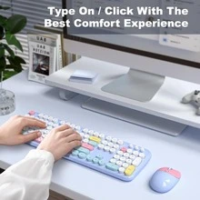 MOFII Zero 2.4G Wireless Keyboard & Mouse Set With Retro Round Keycaps, Silent Ergonomic 104 Full-Size Keys And Colorful Look. Perfect For Ladies For Office Work And Gaming, Compatible With Windows Laptops And Desktops. Batteries Not Included. - Multicolor - View 14
