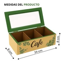 Tea/Coffee Organizer Box Wooden 3 Compartments Minimalist - 綠茶 3 個隔間 - 查看 2