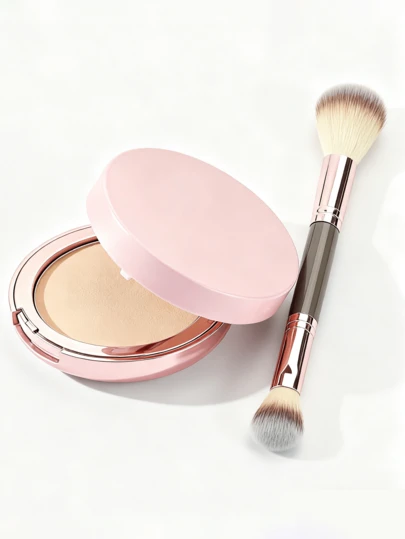1pc Professional Dual-Ended Makeup Brush, Soft Bristles, Gentle On Skin, Aluminum Alloy Material, Suitable For Foundation, Blush, Concealer, Convenient Travel Makeup Brush, Perfect Makeup Brush Gift For Friends And Family,Giveaways
