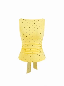 Womens Y2k Slim Fit Pokal Dots Print Crop Vest Stylish Sleeveless Crew Neck Tank Top Fashionable Bow Tie Back Ruched Casual Going Out Tops For Summer Streetwear - 黃色 - 查看 2