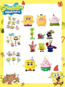 1/6/7pcs SpongeBob Birthday Decorations Set, Including Yellow Pie, Big Starfish Octopus Boy Plush Toys, Party Decor Inserts, Best Holiday Party Atmosphere Decor, Suitable For Gatherings With Friends, Perfect Party Decor, Home Decor Accessories