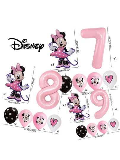 12件套米妮主题生日派对装饰，家庭和学校聚会装饰，乳胶气球和铝箔气球套装