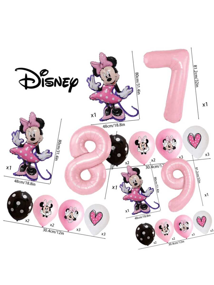 12件套米妮主题生日派对装饰，家庭和学校聚会装饰，乳胶气球和铝箔气球套装