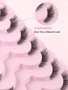 10对自然半眼假睫毛，自然猫眼假睫毛化妆工具，超长蓬松仿貂毛睫毛，透明带自然长猫眼假睫毛，3D蓬松假睫毛，迷你可爱超短半眼假睫毛，适合角色扮演，欧美风格超长假睫毛。 - 黑色 - 查看 2