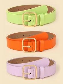 (Pack Of 3) Square Buckle Women Fashionable Versatile Decorative Belt - Multicolor - View 6