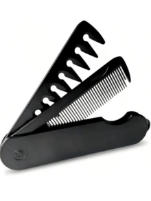 Men's Wide-Tooth Oil-Head Comb With Double Teeth Foldable Beard Brush, Travel-Portable Women's Fine-Tooth Straight Hair Comb 2-In-1 Brush