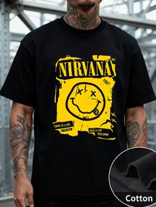 Estilo Vintage Camiseta de Manga Corta para Hombre con Poster de  1987, Diseño de Smile Face Roto con Frases Iconicas, Corte Clásico y Reversible, Ideal para Amantes del Rock Alternativo, Perfecta para Festival de Música y Estilo Retro, 220 g 100 % algodón, Suave y Duradero, Producto de Colección - Negro - Ver 7