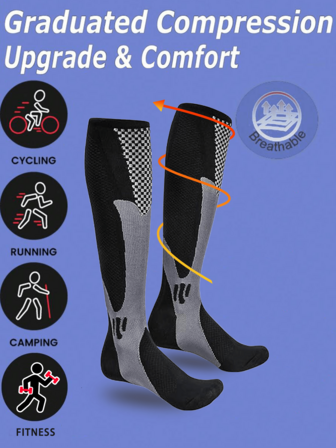 1 par de calcetines de compresión para hombres, mejor calificado, con soporte antideslizante para viajes, vuelos largos, regalo de Navidad para amigos, madre, padre, madrina, trabajo, gimnasio, deporte, carrera, senderismo, ciclismo, cómodos