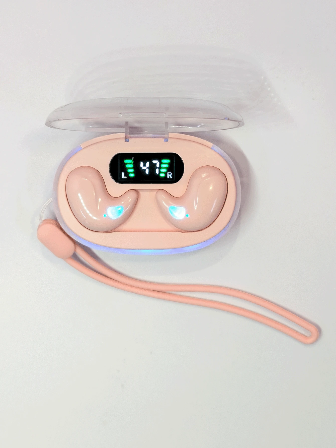 1个LED蓝牙耳机，旅行必备电池，适合健身、锻炼和睡眠音乐，轻巧隐形，万圣节和圣诞节礼物，兼容、安卓和PC，附带挂绳 - 均碼 - 查看 1