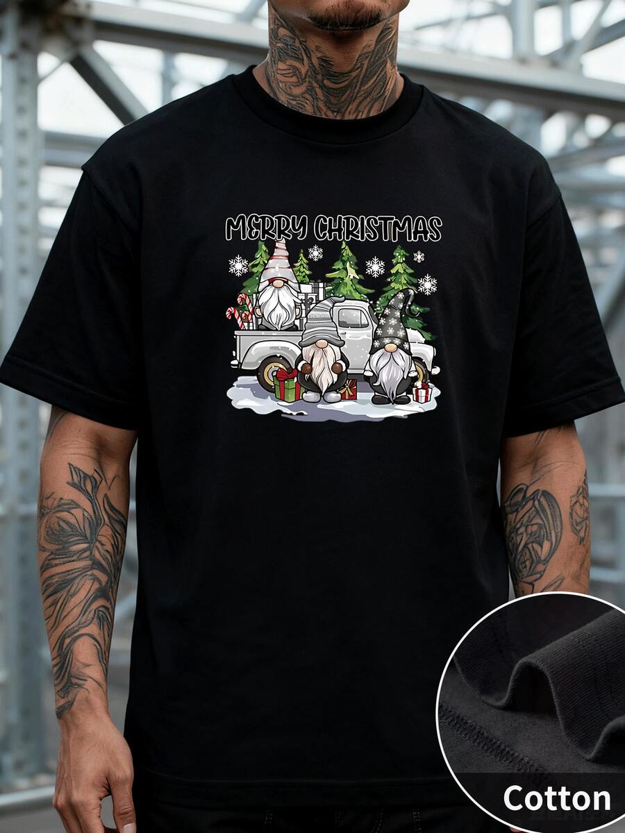 Rústica Playera de Algodón para Hombre con Estampado de Camioneta Verde con Árboles de Navidad, Estilo Retro, Perfecta para Navidad, Viajes, 220 g 100 % algodón, Resistente y Estilizada, Súper Vendedor - Negro - Ver 1