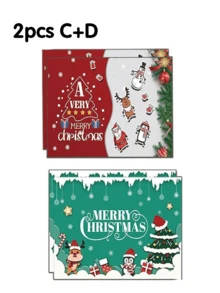 2pcs Christmas Card Set, Holiday Cards, Including Envelopes, 6 Different Designs, Christmas Party Gift Set, For Family And Friends, Christmas Decorations. - Multicolor - View 8
