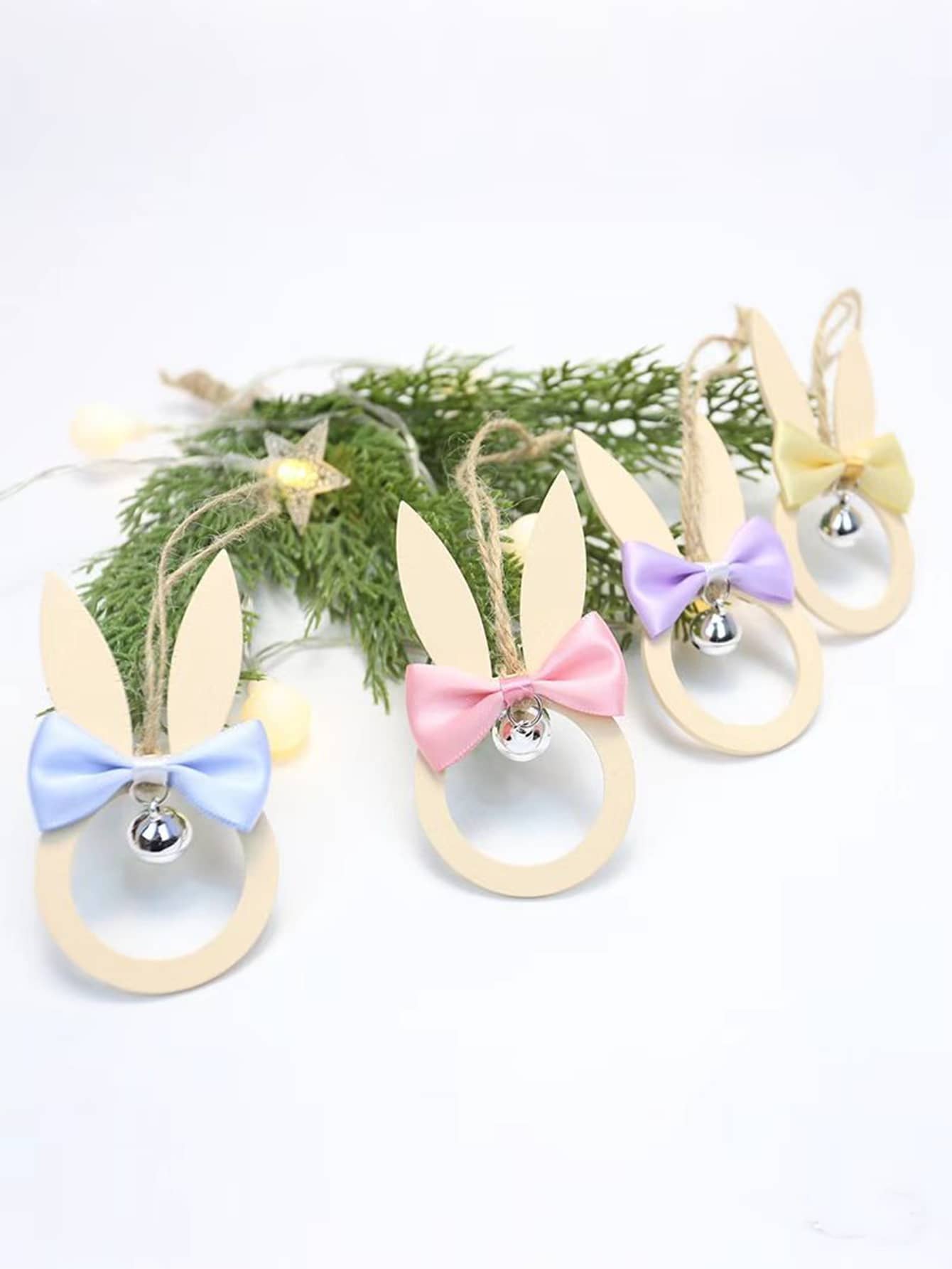 1pc Decorative Accessories/Wooden Hanging Decor/Bow Bell Hanging Decor/Rabbit Hanging Decor - Multicolor - View 1