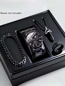 4pcs Men's Steel Band Quartz Watches, Sports Chronograph Watches - Perfect For Halloween, Christmas, Thanksgiving, Valentine's Day, Etc. - Ideal Gift For Boyfriend Or Family