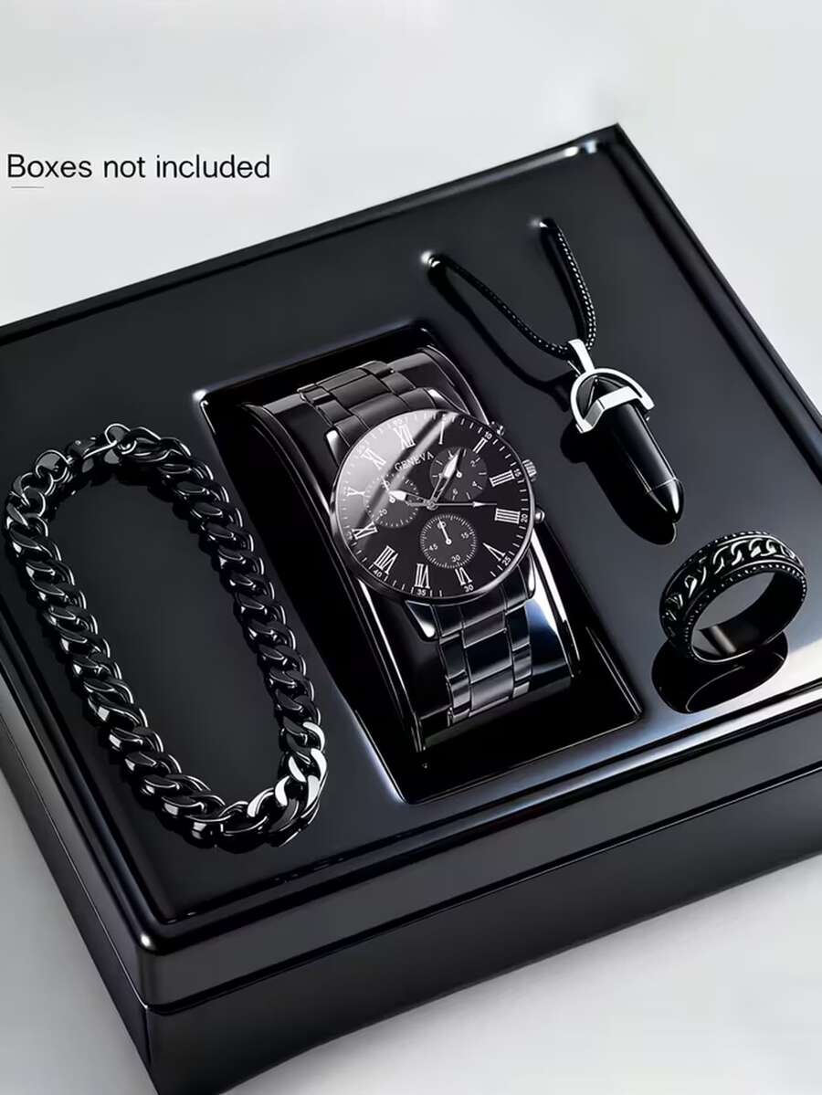 4pcs Men's Steel Band Quartz Watches, Sports Chronograph Watches - Perfect For Halloween, Christmas, Thanksgiving, Valentine's Day, Etc. - Ideal Gift For Boyfriend Or Family