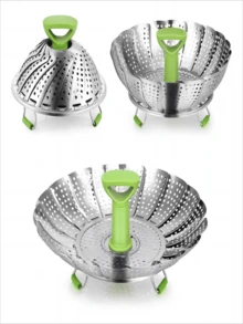 9'' Vaporera Verduras Vaporizador Cesta Plegable Color Gris Frecuencia 9 INCHES - Plateado - Ver 1