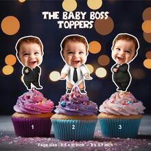 Boss Baby Cupcake Toppers - Personalized Face Designs, Create Fun Party Decorations, Customized Cake Decorations, Face Cupcakes, 1st Birthday, Birthday Decor, Printable Cake Toppers, Party Decorations, Birthday Party, Editable Cake Decorations, Baby Face Cake Toppers, Kids Party, Cupcake Decorations, Boss Baby, Boss Baby Cake Decorations - Baby Boss Cake Topper - View 3