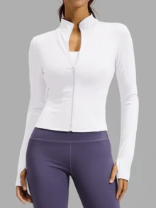Zip-Up Athletic Jacket - Slim Fit StretchyPolyester Fabric For Workouts & Casual Wear-Available In-Activewear For Women FitnessJacket Shaping Jacket Bbljacket - 白色 - 查看 1