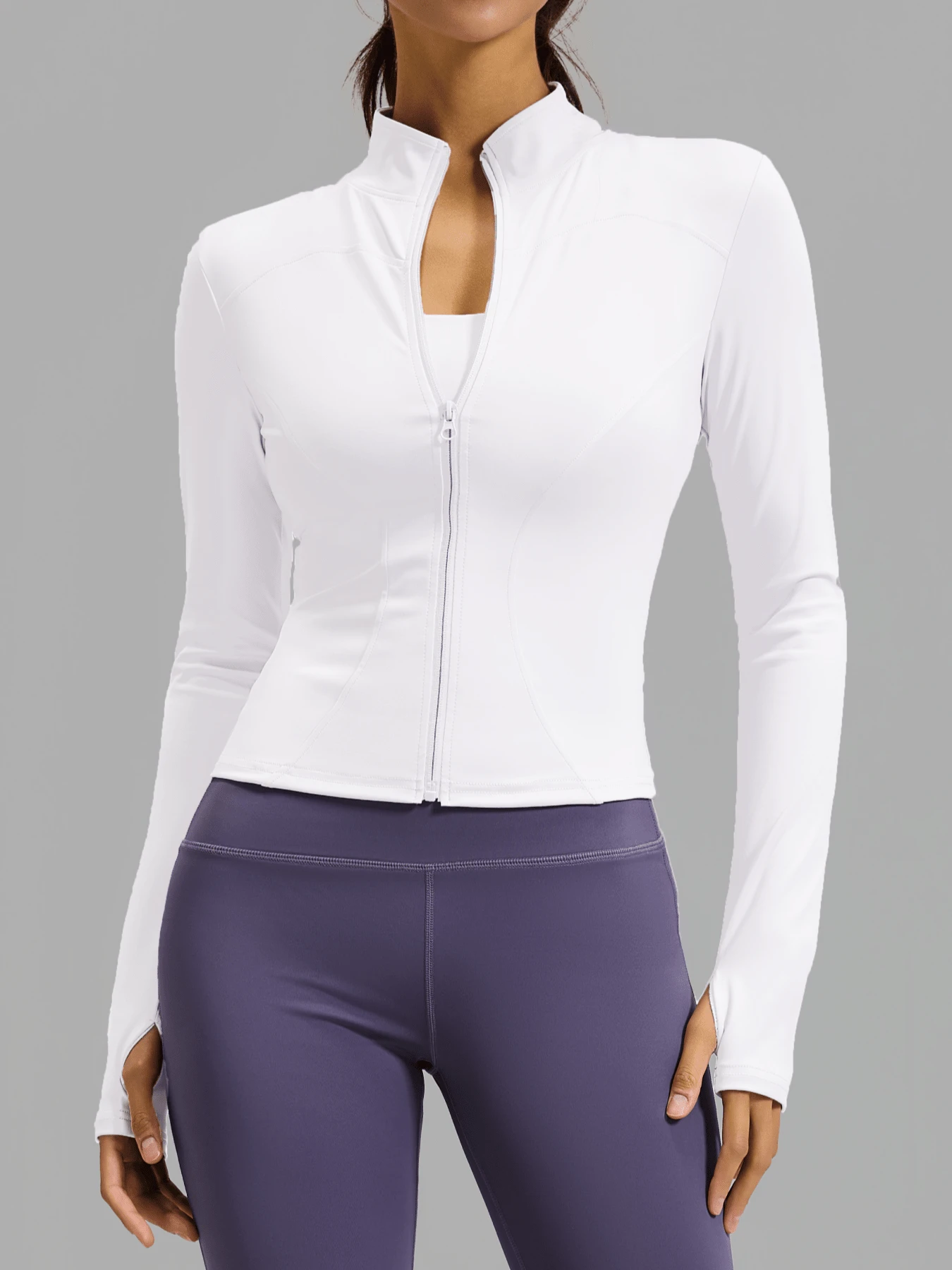 Zip-Up Athletic Jacket - Slim Fit StretchyPolyester Fabric For Workouts & Casual Wear-Available In-Activewear For Women FitnessJacket Shaping Jacket Bbljacket - 白色 - 查看 1