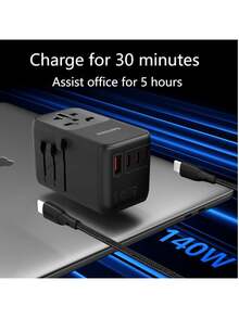 PHILIPS Adaptador de corriente GaN SPB1012: Salida de alta potencia de 140 W, 3 puertos USB-C y 1 puerto USB-A. Ideal para viajes y uso en la oficina en múltiples países del mundo. - Ver 5