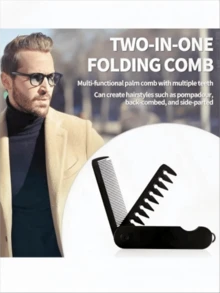 Men's Wide-Tooth Oil-Head Comb With Double Teeth Foldable Beard Brush, Travel-Portable Women's Fine-Tooth Straight Hair Comb 2-In-1 Brush