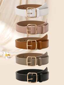 5pcs/Set Square Buckle Retro Elegant Women Waist Belt, Fashion Versatile Decorative Leather Belt Summer, School Fall, Autumn, Halloween