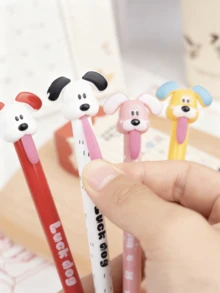 4支装可爱趣味吐舌小狗圆珠笔，创意设计，可伸缩笔尖，0.55毫米速干减压圆珠笔，适合学生、商务人士、办公用品、圣诞礼物 - 黑色 - 查看 4