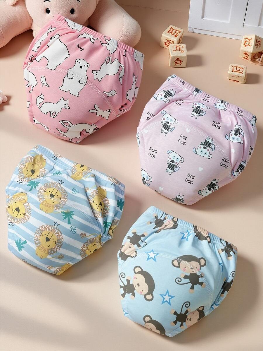 4pcs Reusable & Washable Baby Cloth Diaper, Leak-Proof, Breathable, 6-Layers Protection, 100% Polyester, Lining & Waterproof Outer Fabric, With Anti-Leak Feature, Potty Training Pants, Baby Underwear, Baby Gift