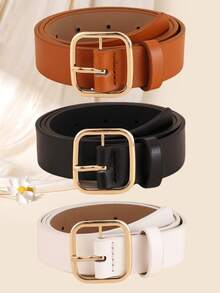 3 piezas Cinturones de mujer con hebilla cuadrada vintage, cinturón elegante de moda para decoración de la cintura, verano, escuela, otoño, Halloween - Multicolor - Ver 10