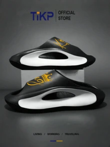 TIKP Men's Fashionable Lightweight EVA Slippers, Non-Slip Open Toe Sandals, Casual Summer Slides, Suitable For Outdoor, Beach, Shower, Unisex - Black, White and Gold KING - View 2