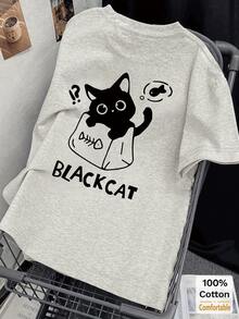Cartoon Print Short Sleeve Mid-Length T-Shirt For Women, Stylish Graphic Tee Casual Summer - Gray - View 2
