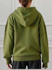 Sudadera con Capucha de Diseño Clásico para Mujer - Cordones y Bolsillo Frontal, Estilo Casual - Verde militar - Ver 2