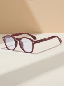 1副复古圆形镜框电脑眼镜，时尚商务休闲眼镜，撞色装饰 - 彩色 - 查看 7