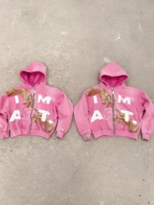 Y2k Graphic Zip Up Hoodies For Women Long Sleeve Casual Sweatshirt Jacket - Pink - View 2