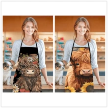 1pc Unisex Elegant Highland Cow Design Apron, Cute & Classy, Suitable For Cooking, Grilling, Outdoor, Festivals, Adjustable Tie Back, All Season, Great Gift - Multicolor - View 1