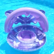 1pc Starry Sky Pattern Purple Mermaid Tail Inflatable Swimming Ring With Canopy For Kids - Violet Purple - View 5