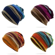 1pc Striped Beanie - Unisex Multifunctional Casual Knit Cap, Suitable For Outdoor Activities And Travel - Washable - Multicolor - View 1