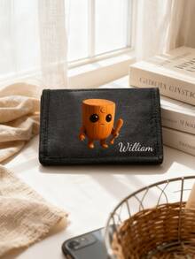 1pc Customizable Horizontal Wallet. Cartoon Shark And Monkey Print, Lightweight. Suitable For Work, Business, Travel, Outdoor Sports. Boys' Short Oxford Cloth Wallet, Hook And Loop Tri-Fold Wallet, Can Be Used As Coin Purse And Card Holder.