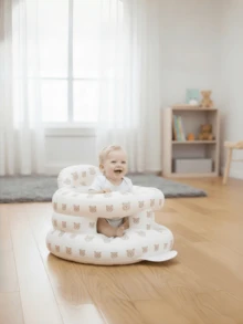 Inflatable Seat For Babies 3-36 Months, With Guardrail And Built-In Air Pump, Inflatable Floor Seat With Backrest, Inflatable Sit-To-Stand Chair For Home Use, Foldable Baby Seat - Bath And Play Seat, Portable Cushion, PVC Floor Seat, For Sitting Training