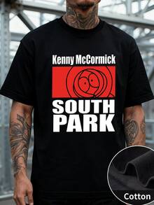 Estilo Animación Camiseta de Manga Corta para Hombre con Diseño de Kenny McCormick y Logo de South Park en Rojo y Blanco, Estética Minimalista y Moderna, Corte Regular, Ideal para Fans de Series Animadas y Jóvenes Urbanos, 220 g 100 % algodón, Ligera, Cómoda y de Gran Impacto Visual, Producto de  Global - Negro - Ver 1