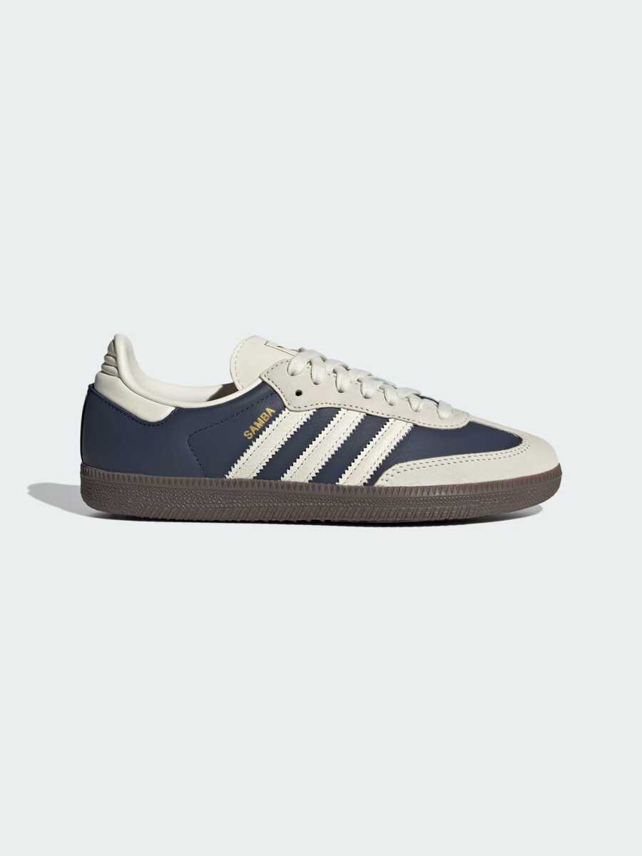 Adidas Originals Adidas Samba OG Premium Sneakers, Timeless Retro Trainers In Fall Tones, Leather & Suede Construction, Low-Top Casual Sneaker For Outdoor, Sports, Sambas For School And Work, Daily Shoes For Skate Outfit, IG1968 - 夜靛藍/奶油白/金金屬 - 查看 1