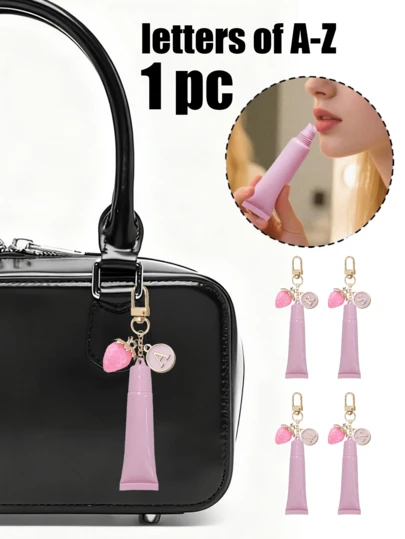 便携式口红包装袋挂件，口红瓶，草莓和字母滴油挂件元素袋挂件，软管包装挂件，唇彩口红钥匙扣挂件配件，旅行配件，旅行容器，多功能配件，时尚简约，日常必需品，可挂在钱包里