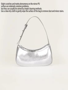 1pc Mirror Silver Handbag, Patent Leather Reflective Clutch, Shoulder Bag - Silver - View 2