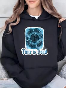 Women Time Is Dead Clock Sweatshirt, Gothic Frozen Time Sweater, Blue Ice Clock Crewneck, Aesthetic Winter Streetwear, Vaynora Gift Hoodie - màu đen - Xem 2